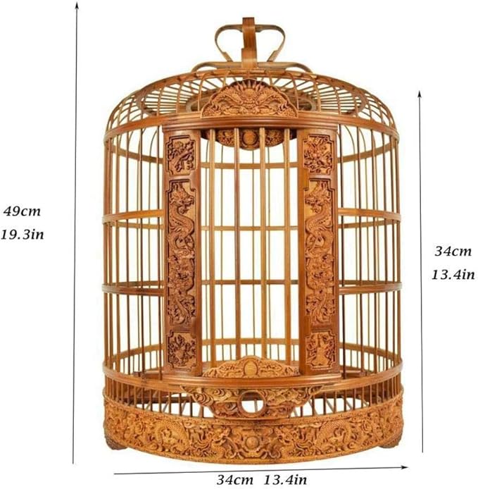 Wooden Bird Cage Retro Bamboo Hanging Bird Carrier Thrush Cage Balcony Garden Decor