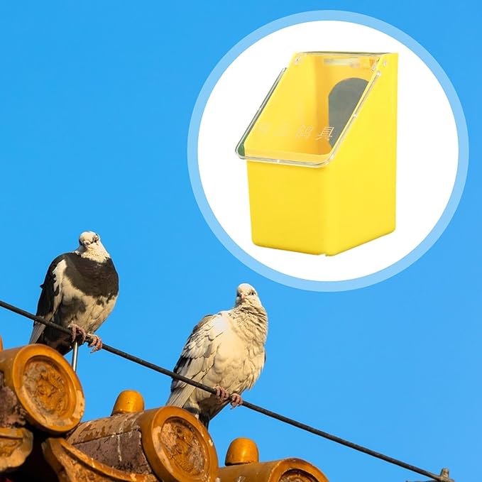 Pigeon Feeder, Food Storage Case, Single Hole Hanging Box, Dove Bird Feeding Case for Parrots Canaries Chickens Pigeons, Yellow