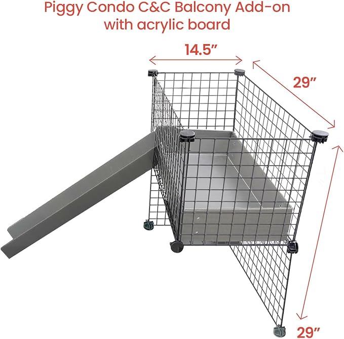 GuineaDad Piggy Condo – C&C Cage Balcony for Guinea Pigs & Small Animals with Coroplast Base | Acrylic and C&C Grids for Small Pets (C&C Grids, with Pillar)