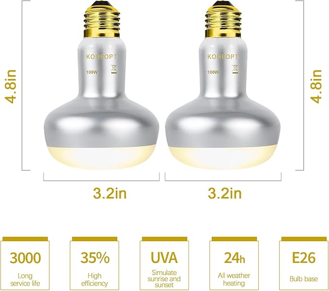 Reptile Heat Lamp 100W,(2 Pack) Heat Emitter UVA Heat Lamp Bulb,Intense Basking Spot Simulated Natural Sunlight Heating Lamp Bulb, Fit E26 Pet Lighting fixtures,for Bearded Dragon, Lizard