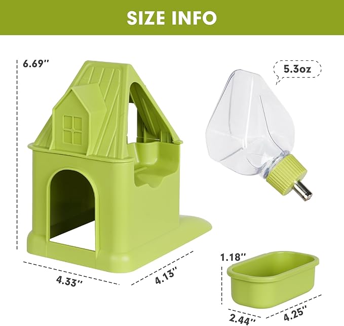 Hamster Toys 4 in 1 Multifunctional Super-Silent Exercise Toys Spinner Wheels with Water Bottle Food Container and Hideout Base Large Spinning Running Wheel for Rat Gerbils Mice (L,Green)