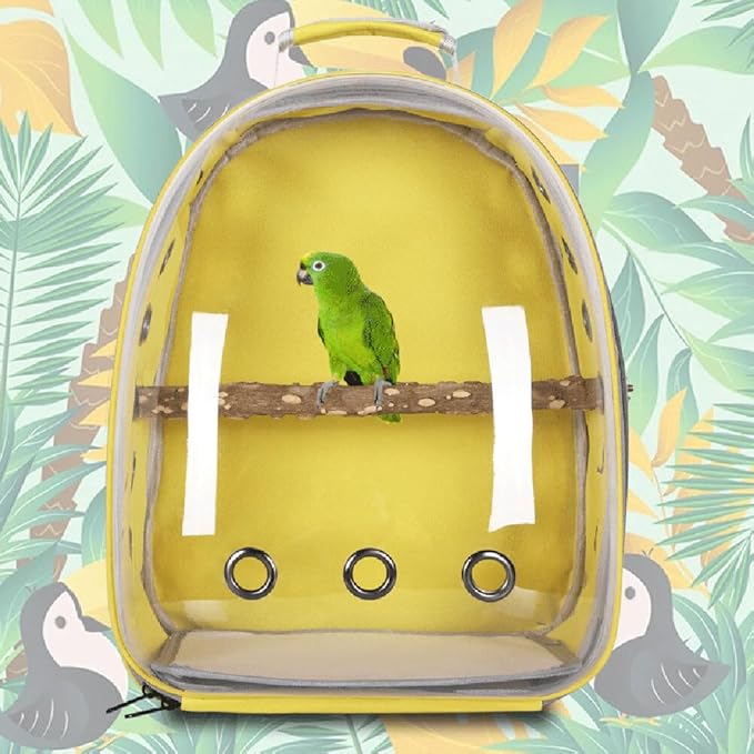 Parrot Backpack with Wooden Perch Standing Bird Carrier Cage, Carrier Shoulders Bag for Pet Birds Magpies Outing Travel (Pink)