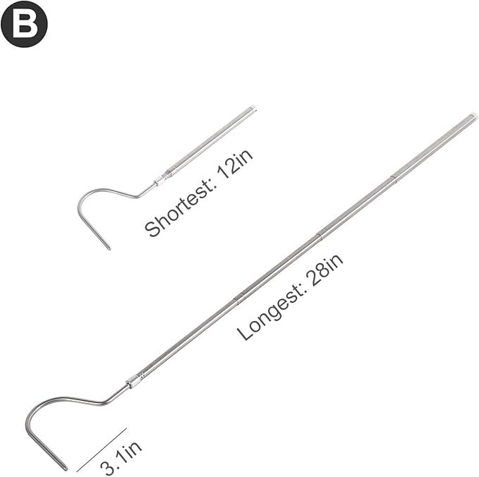 WACOOL 2 in 1 Collapsible Snake Hook, Adjustable Snake Tong Snake Grabber Cather Stick Handheld Pick-up Tool, 2 Hooks Suitable for Small Snake & Large Snake Catching Controlling Moving