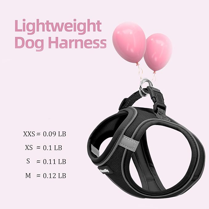 Sparkly Dog Harness Small Sized and Leash Set for Small Dogs Cats,Black XS Puppy Harness, Step in Soft Dog Reflective Vest, Breathable Mesh Pet Harness. (Black, XS)