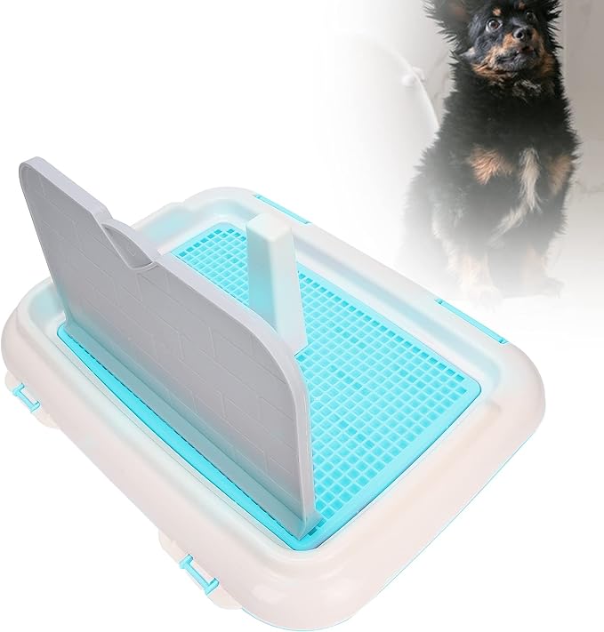 Puppy Dog Potty Tray Pee Pad Holder, Mesh Training Toilet for Small and Medium Dogs, Easy to Clean, Wall for Male Dogs, Ideal for Busy Owners (Blue)