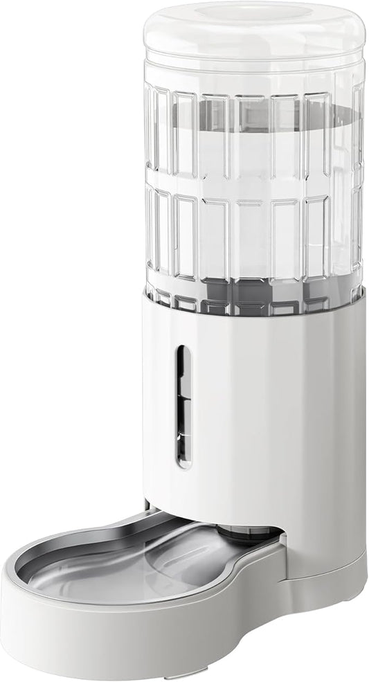 CZPET Dog Water Bowl Dispenser 9.5L, Wider Mouth & Upgraded Brush, Easy Cleaning Automatic Cat Gravity Refilling Waterer with Removable Stainless Steel Bowl, Large Drinking Area for Multi-Pet (White)