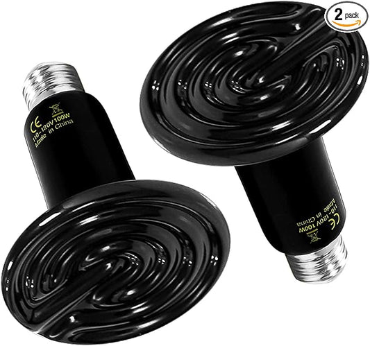 Simple Deluxe 100W 2-Pack Ceramic Heat Emitter Reptile Heat Lamp Bulb No Light Emitting Brooder Coop Heater for Amphibian Pet & Incubating Chicken