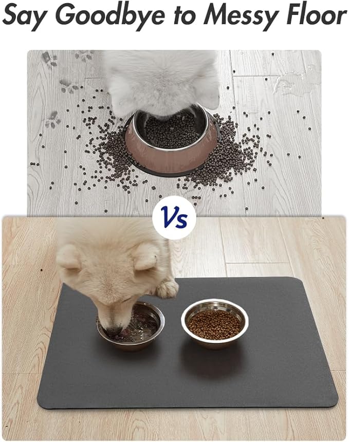 MontVoo-Absorbent Pet Feeding Mat-No Stains Pet Mat for Food and Water Bowl-Quick Dry Cat & Dog Food Mat Water Dispenser Mat-Pet Supplies Mat-Dog Water Bowl Mat for Messy Drinker,（Darkgrey,17"x28"）