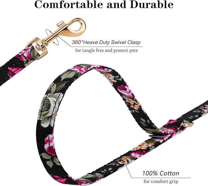 CHEDE No Pull Floral Pattern Dog Harness- Lightweight and Soft Harness, Adjustable Small Dog Harness and Leash Set, with Dog Leash, Suitable for Puppy Small and Medium-Sized Dog