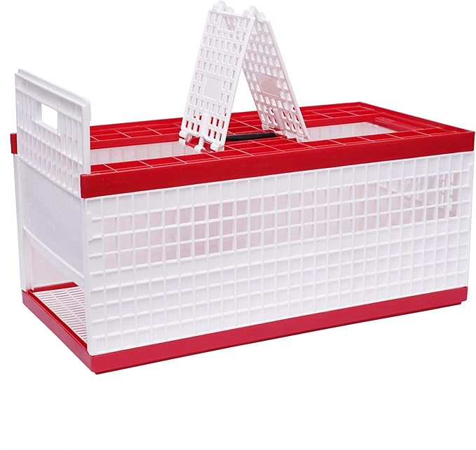 Foldable Pigeon Cage with Handle Portable Bird Travel Carrier Cage Transportation Pigeon Nest Box, 60 x31x26cm, Red