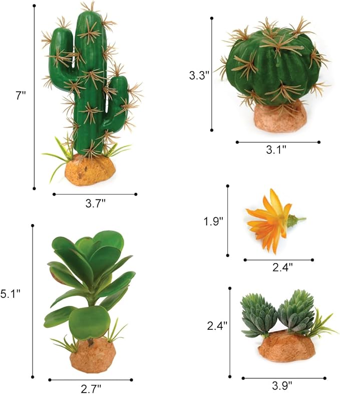 Fake Reptile Plants, Desert Reptile Plants Succulent kit, Reptile Terrarium Decorative, 4 Pcs, Faux Cactus Plants for Bearded Dragon Tank Decor, Cactus Terrarium Decor