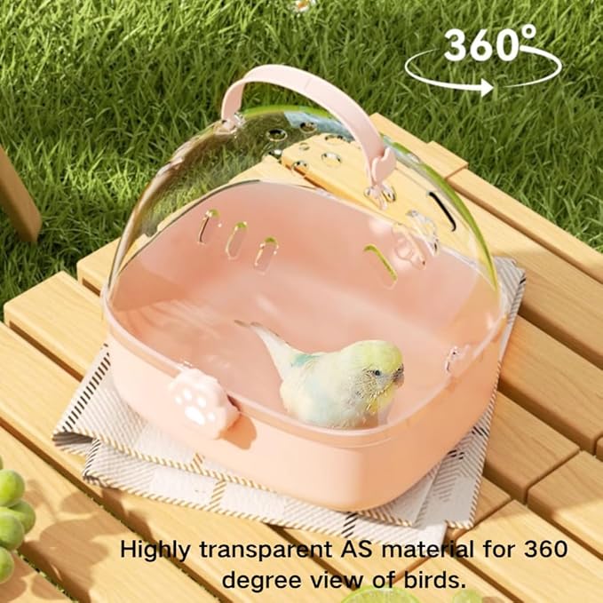 Bird Carrier Cage with Water Bottle, Portable Parrot Travel Carrier Carry Case 7.2" L*6.4 W *6.7” H for Small Pets, Lovebird, Budgie, Parakeet, Gerbils, Mice, Dwarf Hamster, Small Animal (Pink)