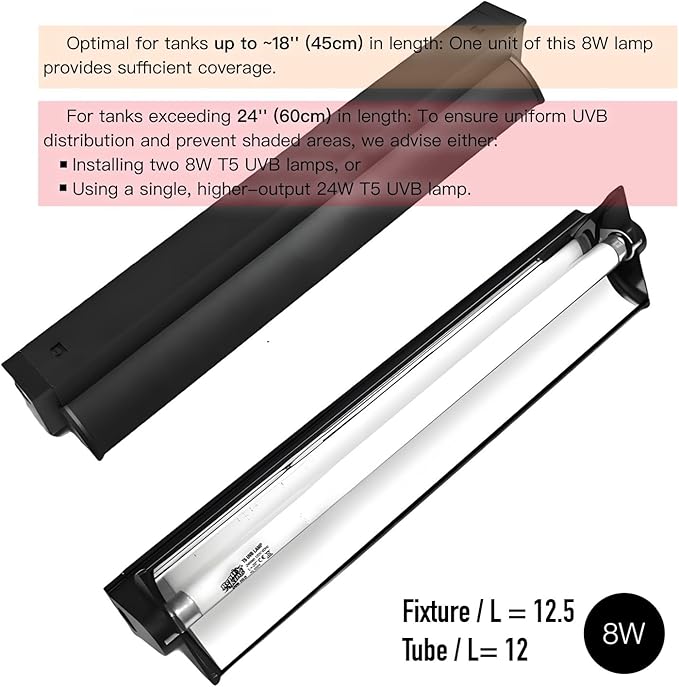 Upgraded T5 UVB Reptile Light, 10.0 UVB 8W German Made Fluorescent Lamp and Fixture Kit, for Desert-Dwelling Reptiles, Bearded Dragon,Tortoise, Snake, Strip Linear UVB Lamp Bulb,12 Inch