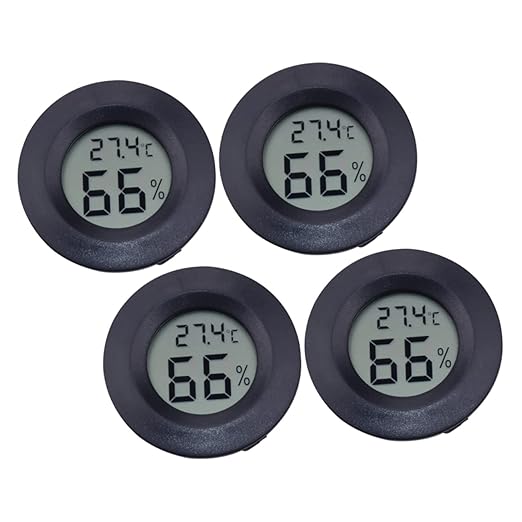 12pcs Round Digital Hygrometer for Reptile Pet Boxes Compact Humidity Acrylic Design Accurate Temperature and Humidity Readings Black