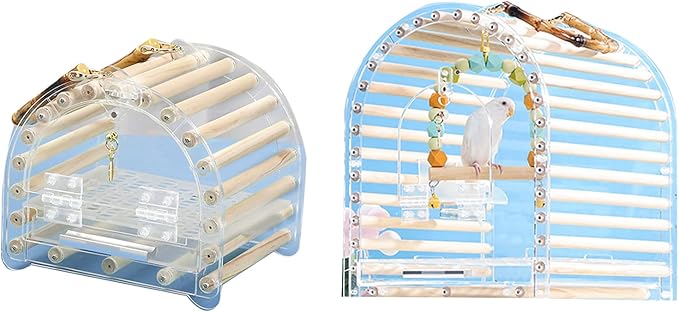 Parrot Travel Cage Transparent Bird Acrylic Carry for Parrot Lovebirds Portable Nest with Ladder & Tray for Outdoor Acrylic Ventilated for Travel