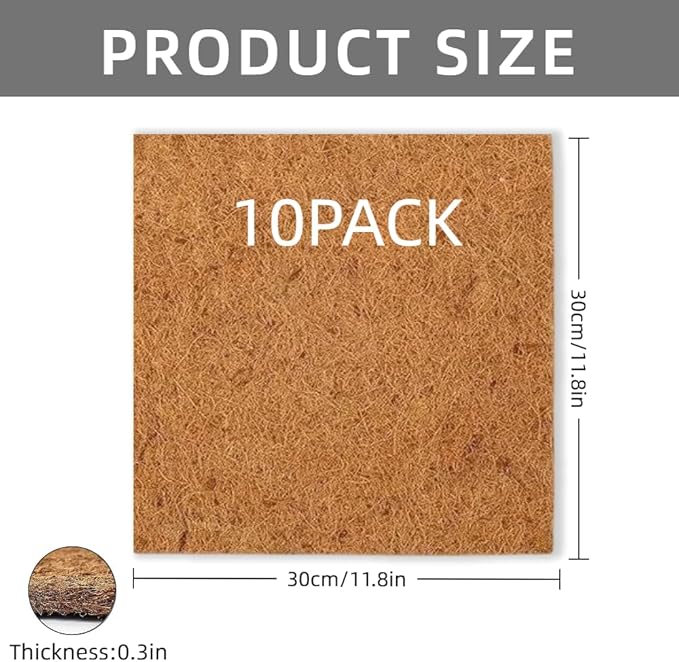 Laoha 10-Pack Reptile Carpet Liners, 12 x 12 Inch Natural Coconut Fiber Mats for Reptile Tanks, Terrariums?€? Substrate Bedding for Bearded Dragons, Tortoises, Lizards, Snakes, Turtles & Leopard Geckos