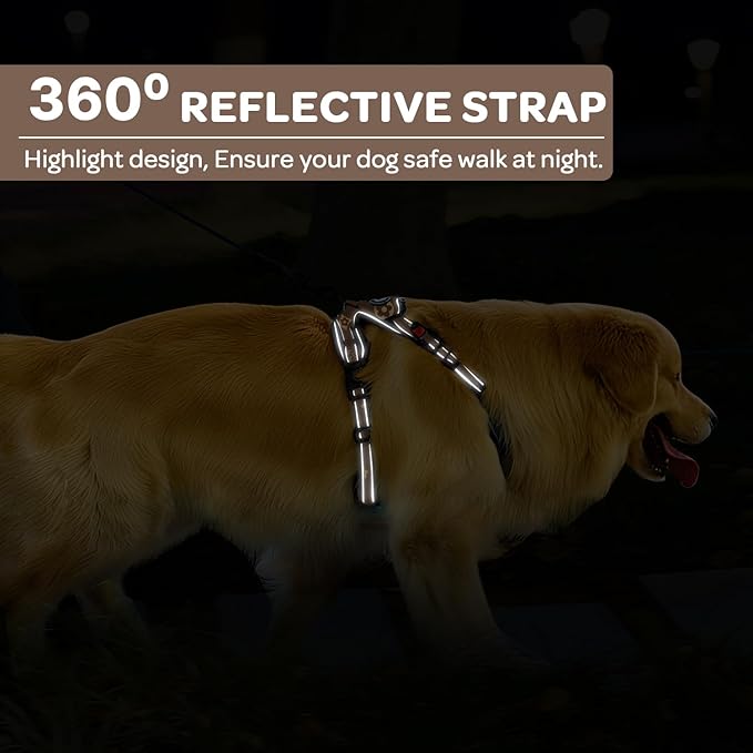 FURRYFECTION Plaid Dog Harness for Large Dogs, Reflective No Pull Adjustable Pet Vest with Front Clip, Leash, Easy Control Handle and Seat Belt, Dark Brown, L