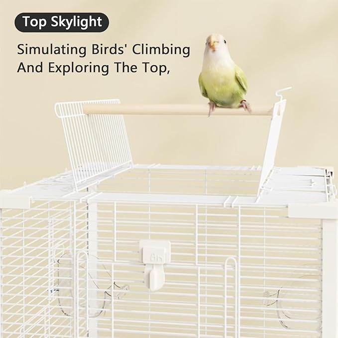 20inch Bird Carrier Travel Cage Cockatiel，Bird Aviary Indoor with Open Roof Outdoor Parrot Cage for Parakeet, Canaries, Budgies, Finch(White,7pcs)