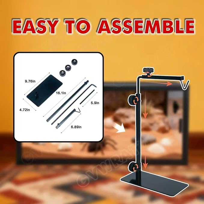 16.6-31 inch Reptile Lamp Stand, Adjustable Domes Heat Lamp Metal Bracket Floor Light Holder for Reptile Terrarium Lighting Heating Light and Dome lampshade.