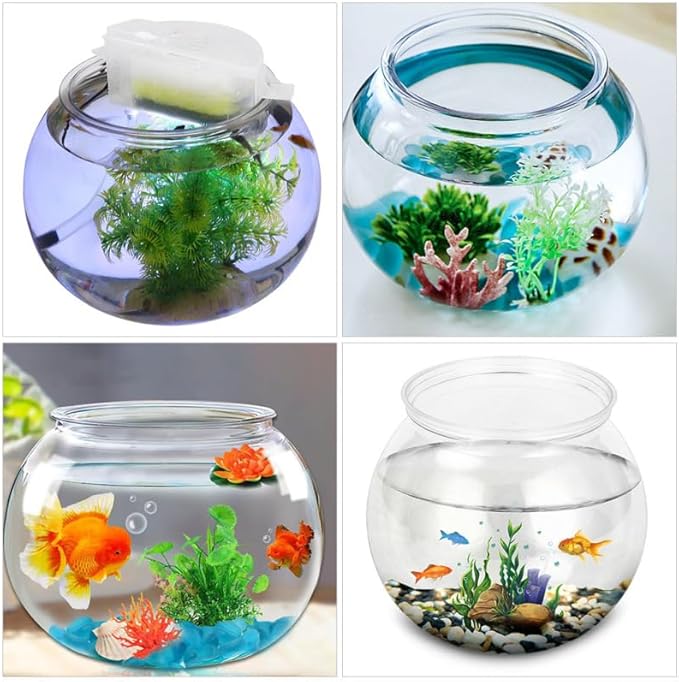 Happyyami Spherical Plastic Fish Tank 3 Gallon Clear Fish Bowl for Goldfish Shrimp Turtle with DIY Miniature Water Garden and Home Office Decor