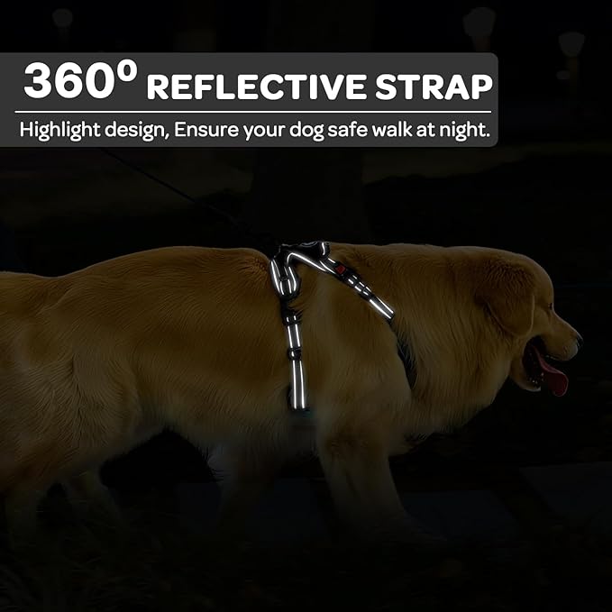 FURRYFECTION Plaid Dog Harness for Large Dogs, Reflective No Pull Adjustable Pet Vest with Front Clip, Leash, Easy Control Handle and Seat Belt, Black, XL