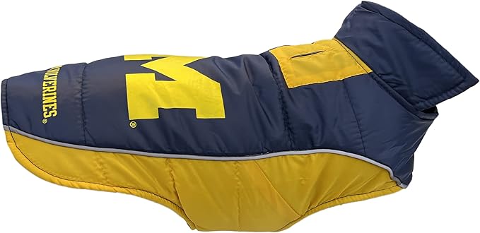 Pets First Collegiate Michigan Wolverines Puffer Vest for Dogs & Cats. Size Medium. Warm, Cozy, and Waterproof Dog Coat, for Small and Large Dogs/Cats.