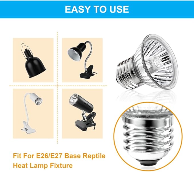 DaToo Reptile Heat Lamp Turtle Heating Light 4PCS 50W UVA UVB Heat Bulb Simulated Sunlight Basking Spot Lamp for Reptiles Lizard Amphibian Bearded Dragon Snake