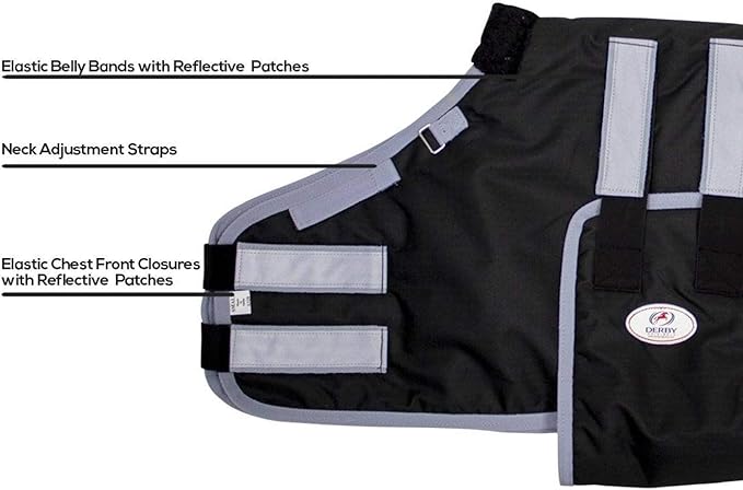 Derby Originals Mini Horse & Foal Winter Turnout Blanket – Reflective, No-Hardware Design, 600D Waterproof Outer, 150g Insulation, 170T Lining, Adjustable Fit, 1-Year Warranty