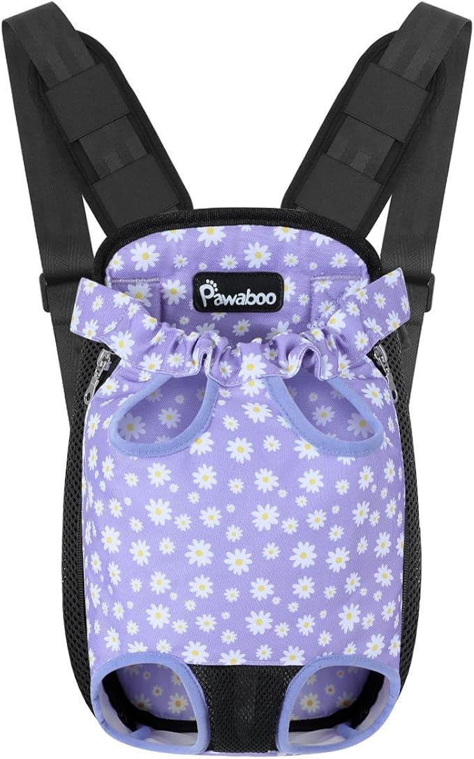 Pawaboo Pet Carrier Backpack, Adjustable Pet Front Cat Dog Carrier Backpack Purse Travel Bag, Legs Out, Easy-Fit for Traveling Hiking for Small Medium Dogs Cats Puppies 13-16lbs, XL,Black&Purple Daisy