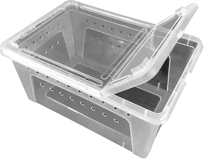 Jungle Bob - Clear Plastic Reptile Terrarium Box - Easy Pet Transportation - Enclosure for Small Herps - Side Ventilation - Clear View - Fade Resistant - Glossy Finish - Small - 7.5" x 5" x 3"