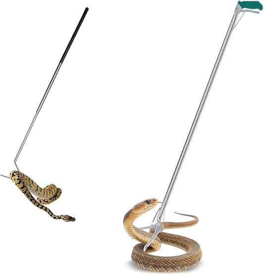 IC ICLOVER 52 Inch Snake Tong + 39.3 Inch Snake Hook, Upgrade Extra Long Professional Grabber & Collapsible Snake Hook, Best Tool Set for Moving Rattle Snake Corn Snake Kingsnakes Lizard Reptiles