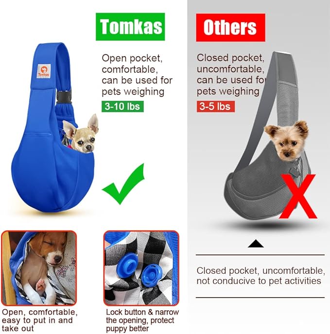Tomkas Small Dog Sling Carrier - Zipper Pocket & Adjustable Strap & Zip Pocket - for 3-10 lbs Pets (Royal Blue, M - Zipper Pocket & Classic Strap)