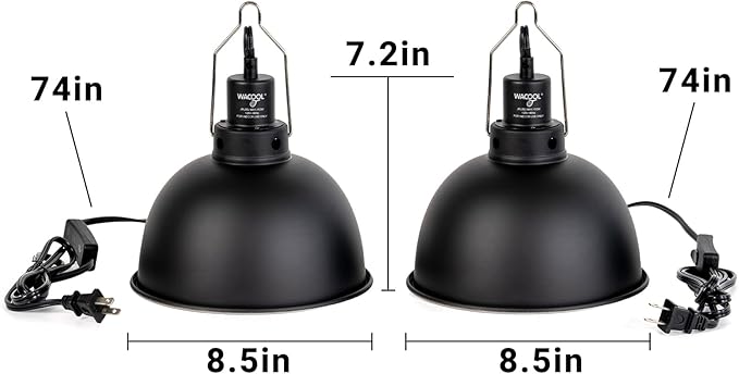 WACOOL TERRA Reptile Light Fixture 2 Pack, 8.5 in Deep Dome Reptile Heat Lamp Fixture, Optical Reflection Terrarium Light Fixture for Reptile UVB UVA Heat Basking Bulbs, Separate Switch & Hook