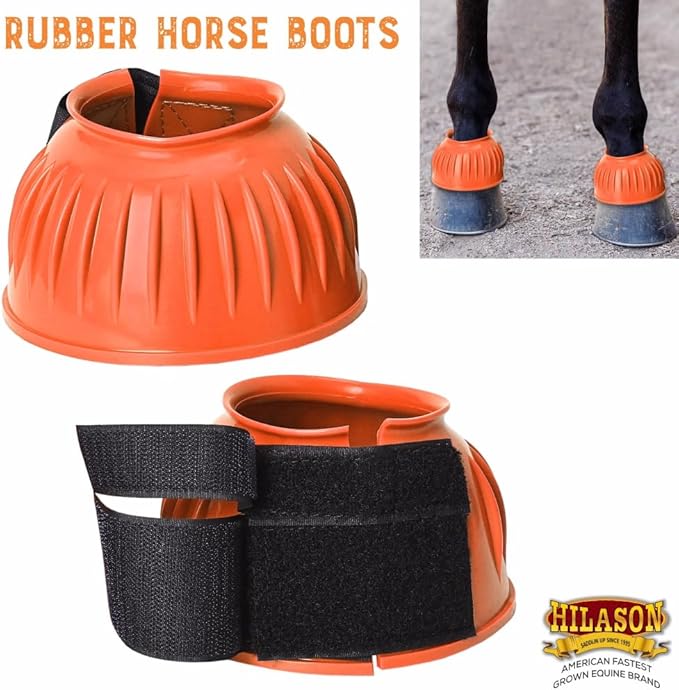 HILASON Western Horse Rubber PVC Ribbed Double Hook and Loop Bell Boots Training Protective Shock Absorbing Leg