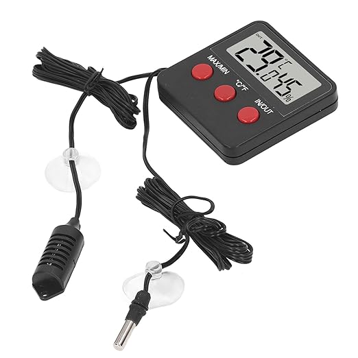 FTVOGUE Digital Hygrometer, Compact Temperature and Humidity Meter, with 2 Probes, Indoor Outdoor Monitoring for Reptiles and Incubators