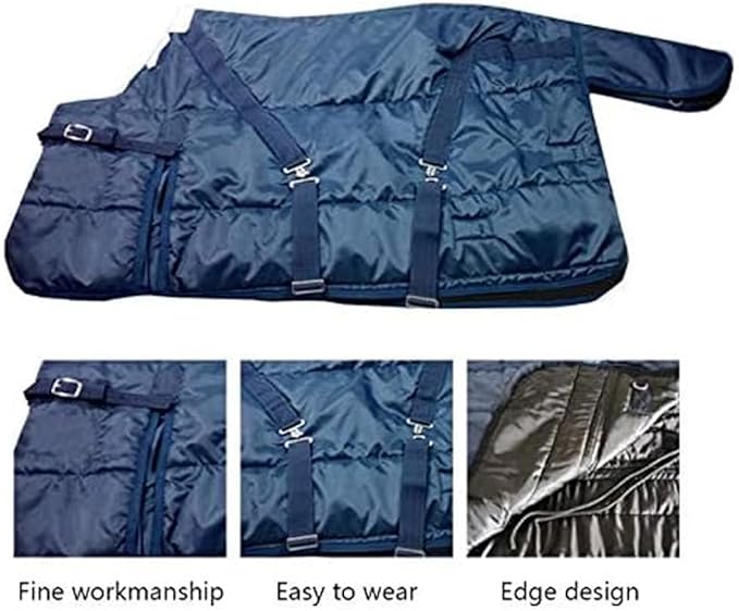 La La Pet Waterproof Warm-Keep Horse Turnout Blanket Adjustable and Breathable Clothes for Horse Mini Pony Ripstop Medium Weight 220g Poly Fill for Winter Navy 46Inches