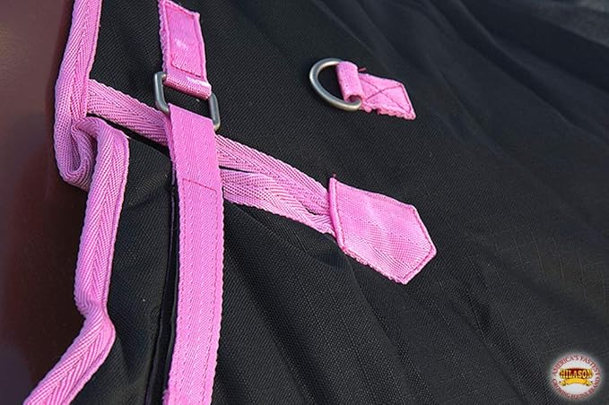 Black with Pink Trims 66 Inch HILASON 1200D Winter Waterproof Poly Horse Turnout Blanket Belly Wrap