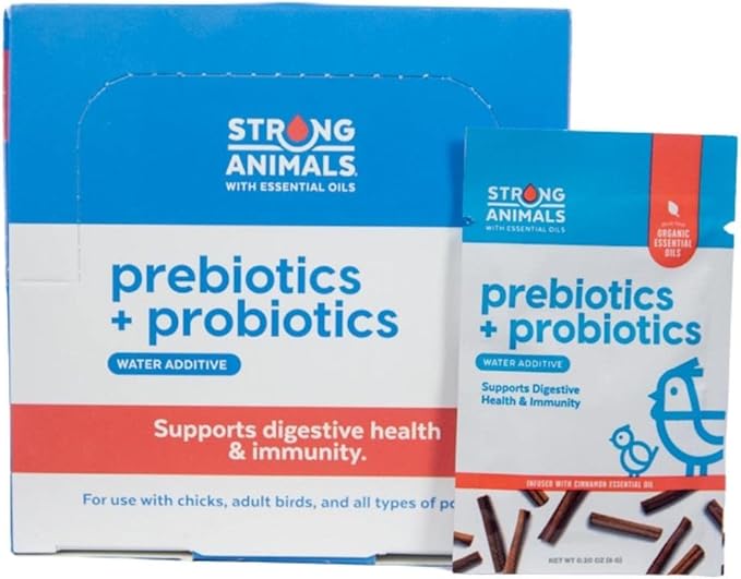 Strong Animals Prebiotics & Probiotics Everyday Health for Backyard flocks containing Cinnamon Essential Oils (30 Servings)