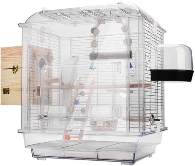 Birdcage Birdcages Clear Hanging Bird House Acrylic Bird Travel Carrier Cage Bird Carrier Feeding House Bird Cages Bird Supplies (White-19 cm*20 cm*16 cm)