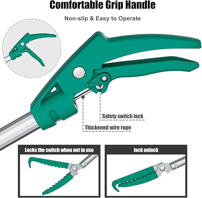 78" Extendable Snake Grabber Reptile Tongs Rattle Snake Catcher Wide Jaw Handling Tool with Lock and Comfortable Grip