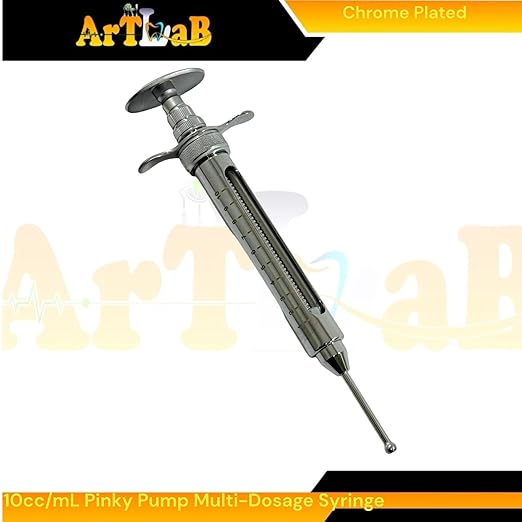 10mL Pinky Pump Syringe for Snake and Reptile Feeding | Multidosage Automatic Feeding Syringe | Chrome Plated