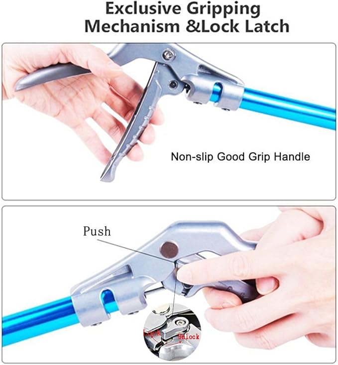 Snake Tong Catcher–Professional Reptile Rescue Grabber Aluminum Alloy with Wide Jaw Locking Mechanism and Comfort Grip for Safe Rattlesnake Control and Removal Tool (60inch Snake Tong)