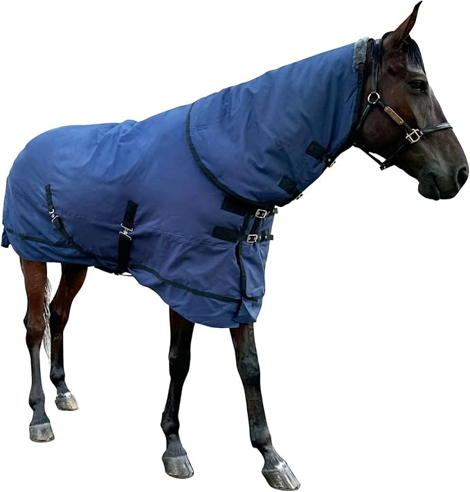 Horse Blanket Winter Waterproof Horse Turnout Blanket 1200D Ripstop Horse Sheet Medium Weight Horse Blanket with Detachable Neck Cover,Size 81 Navy Blue