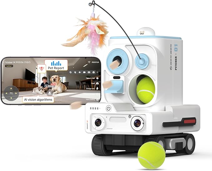 Pmate AI Pet Camera Robot Companion for Dogs & Cats, Robot Camera with Visual Recognition, Remote Video Interaction, Auto Feeding & Play, Red Light Teaser, Night Vision, Auto Charging, Blue