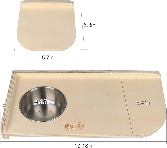 YKD Natural Wood Chinchilla Platform Set, Pet Cage Platform with Feeding Bowl, Small Animals Cage Accessories for Chinchillas, Squirrels, Gerbils, Sugar Gliders, Hamsters, Mice, Rats, Parrots
