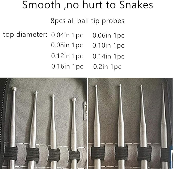 Leoterra 8pcs Ball Tip Snake Probe Professional Reptiles Snake Probe Kit Probes Set for Different Size Snakes… (Quantity, 8pcs)