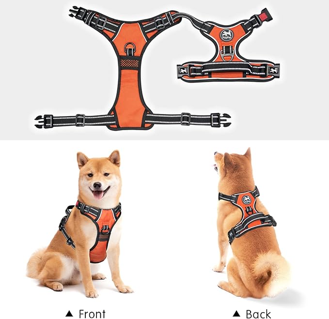 PoyPet No Pull Dog Harness, No Choke Front Clip Dog Reflective Harness, Adjustable Soft Padded Pet Vest with Easy Control Handle for Small to Large Dogs(Orange,XS)