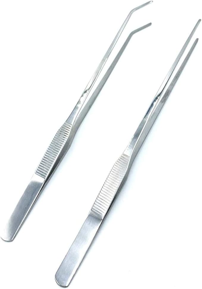 FRUTA Long Reptiles Feeding Tongs Stainless Steel Straight and Curved Tweezers Set Polished Aquarium Tweezers Feeding Tools for Reptiles Lizards Bearded Dragon Gecko Snake Bird Aquatic Plants- Silver