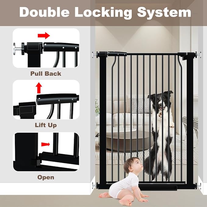 41" Extra Tall and Wide Pet Gate, 65.8-71.2 in Baby Gates with Door for Doorways Hallways, Walk Thru Large Dog Gate Indoor, Auto Close Long Child Safety Gates for Kids Puppy Doggie, Black