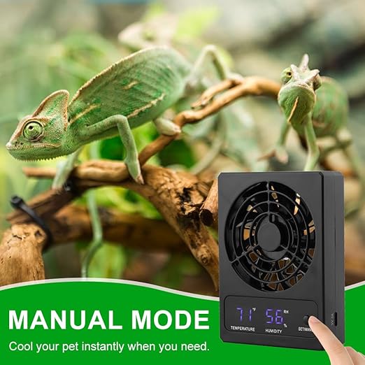 Reptile Ventilation Fan, LED Digital Thermometer and Humidity Gauge Dehumidifier for Pet Rearing Box Reptile Tank, with Humidity Sensor, for Humid Environments, Rainfo-Rest and Ecological Tanks